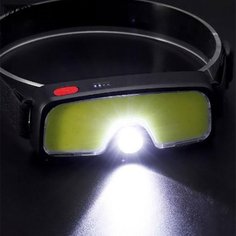 Lanterna de Cabeça COB com Fonte de Luz Dupla e Carregamento USB Luz de Acampamento ao Ar Livre Faróis LED para Ciclismo e Corrida