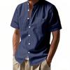 Men's White Stand Collar Short Sleeve Button-Down Shirt with Chest Pocket
