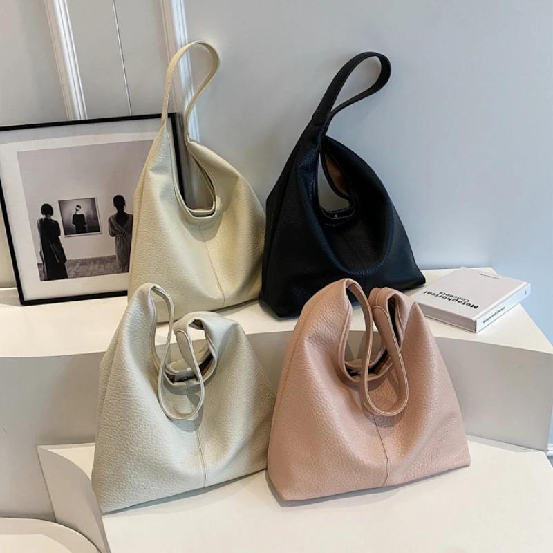 Soft leather large capacity bag for women casual shoulder bag with armpit monochromatic feminine all matched