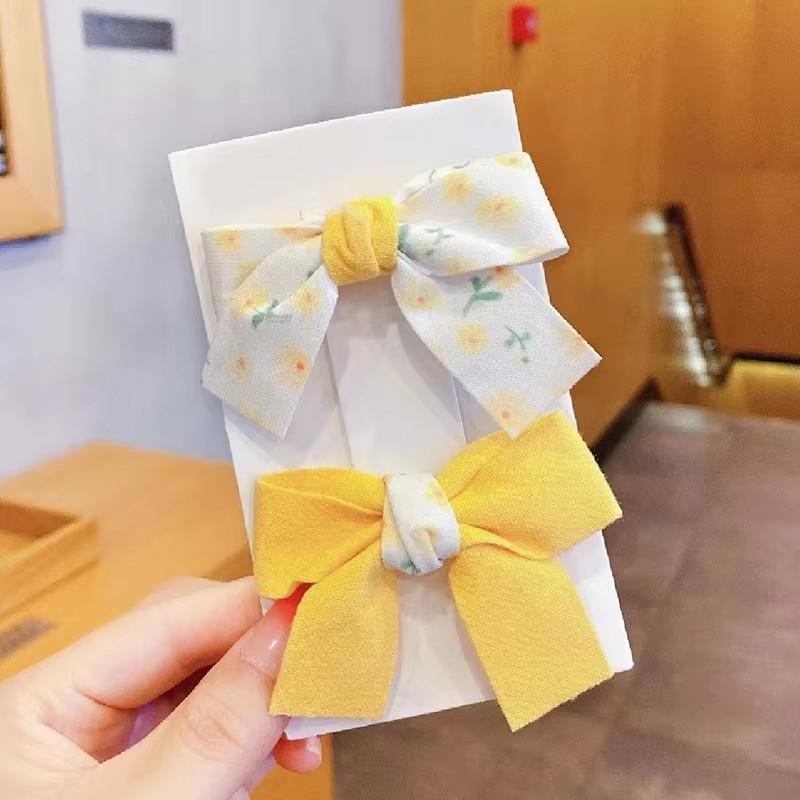 New 2Pcs Children's Bow Flower Hair Clips Korean Girls Side Bangs Hair Clips Sweet Girls Cute Headwear