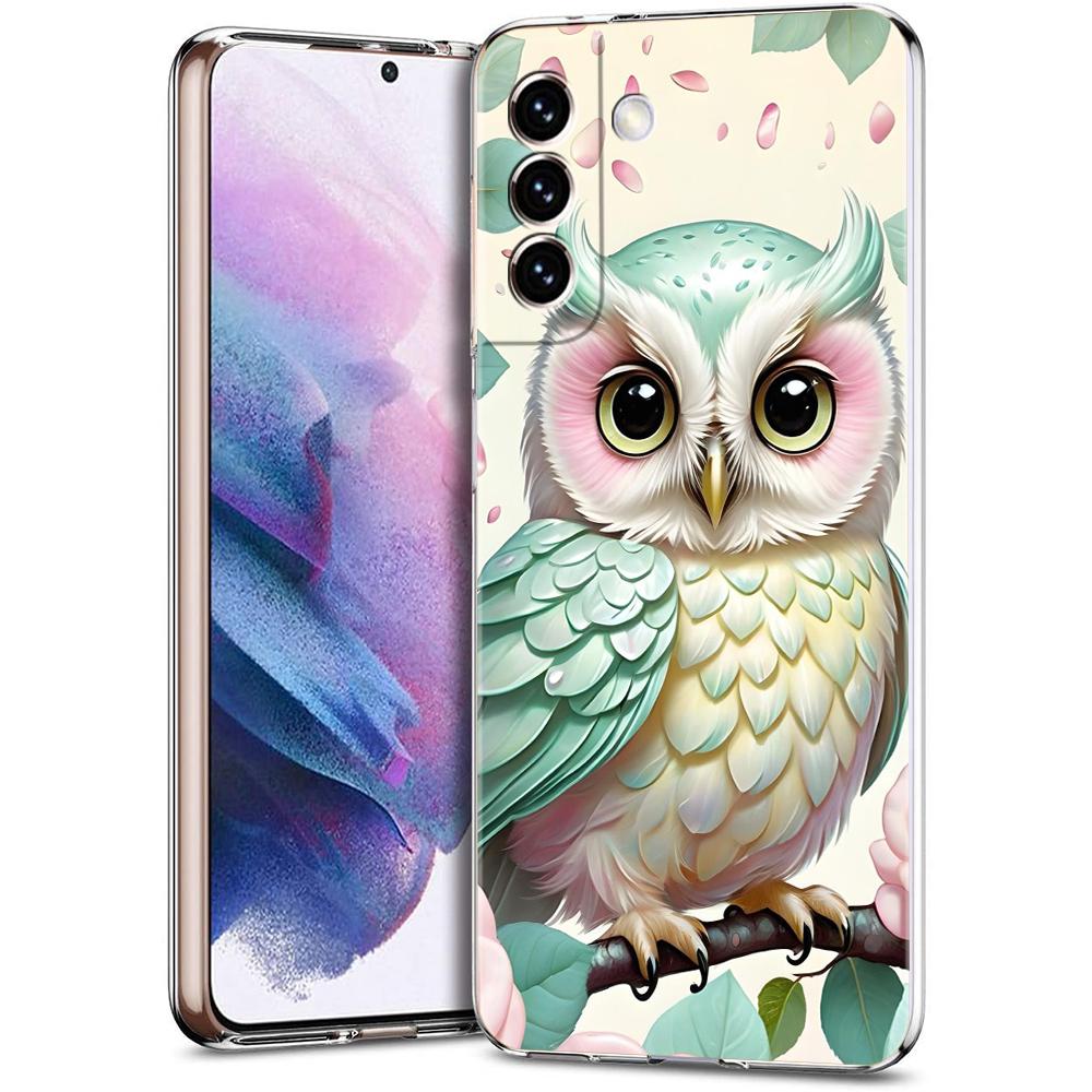 Transparent Phone Case Cover for Samsung Galaxy S25 S24 S23 S22 S20 S21 FE Ultra S24 S23 S10 S10E Plus 5G Cute Owl Pattern Capas
