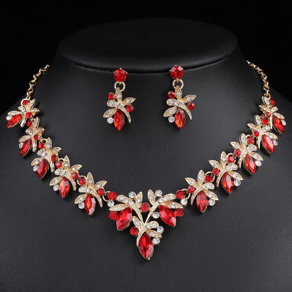 3pcs Retro Light Luxury Exquisite Water Droplet Necklace Earring Set - Alloy Zircon Inlaid Wedding Bride Dress Zircon