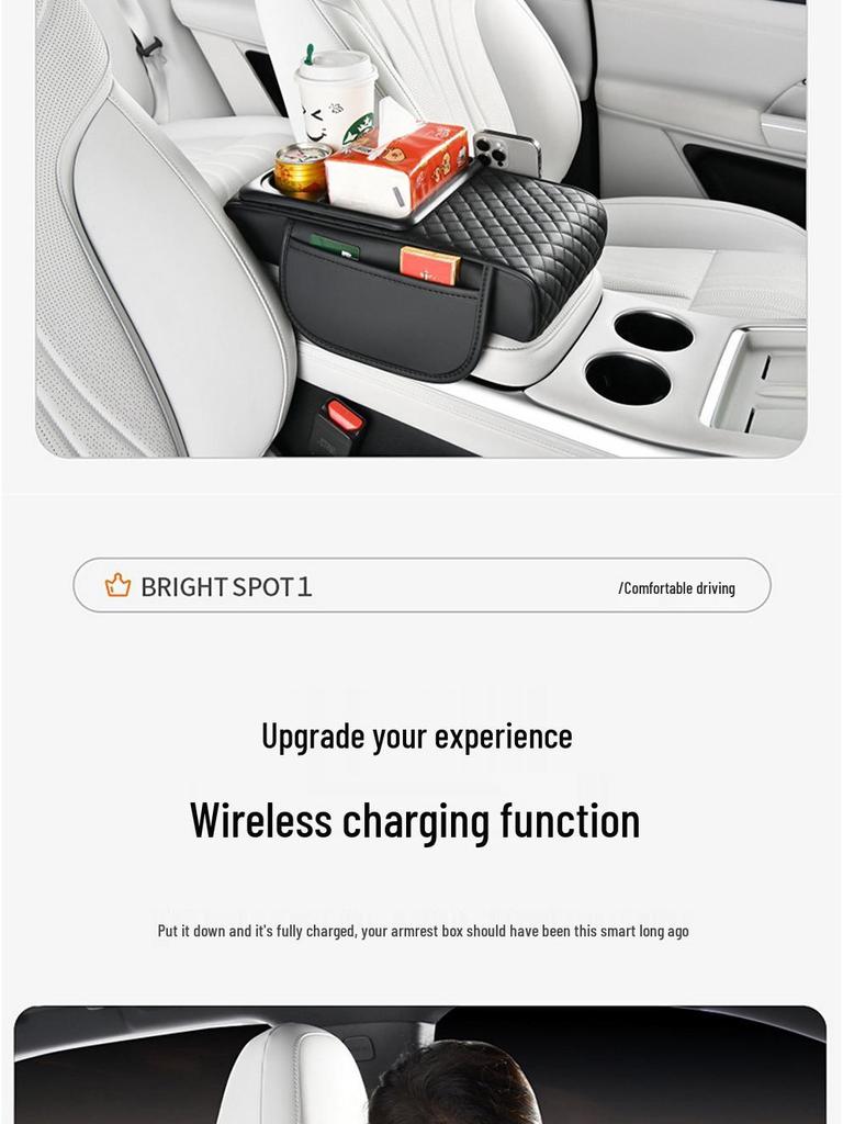 15W Kabelloses Schnellladen Auto Armlehnenpolster & Taschentuchbox mit FCC-, CE-, RoHS-Zertifizierung