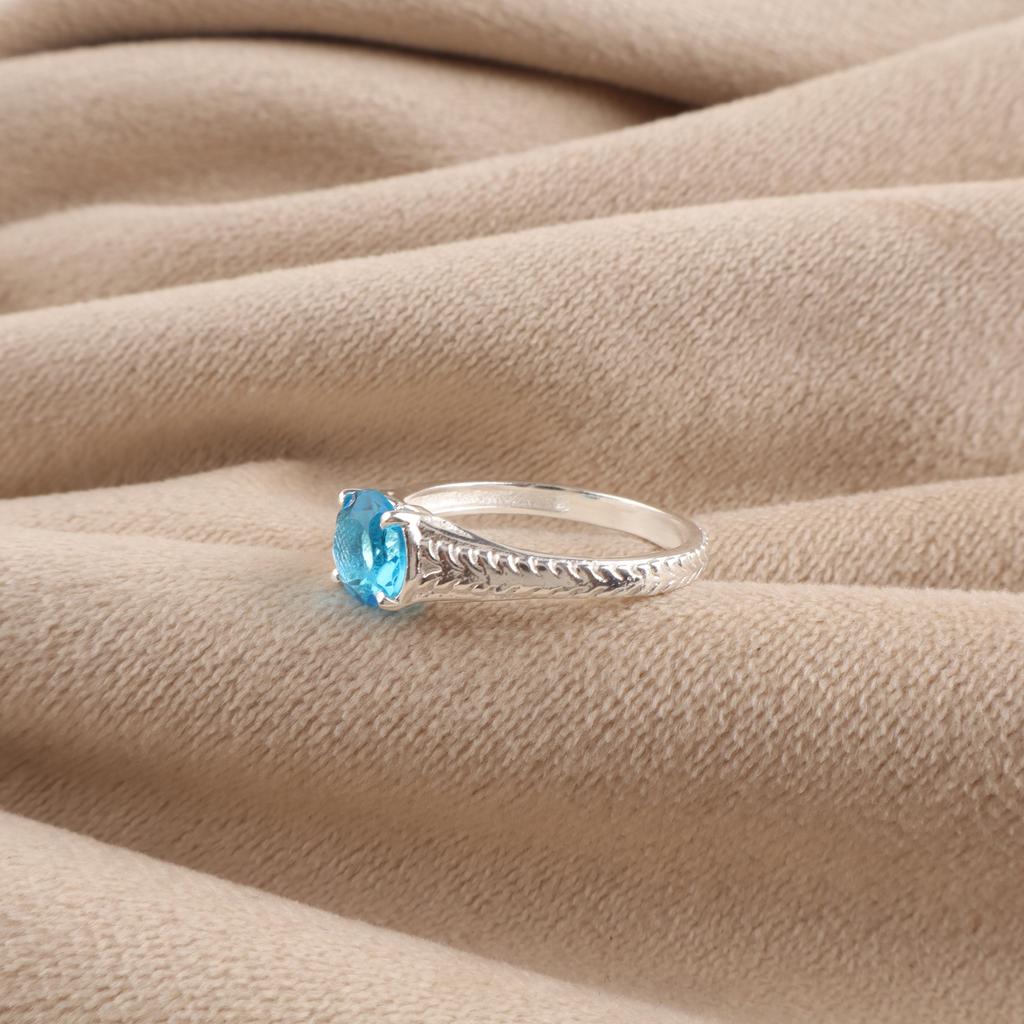 Anello Bohémien in Argento Sterling 925 con Topazio Blu Svizzero Gioielli Artigianali Per Donna CZR-27-12