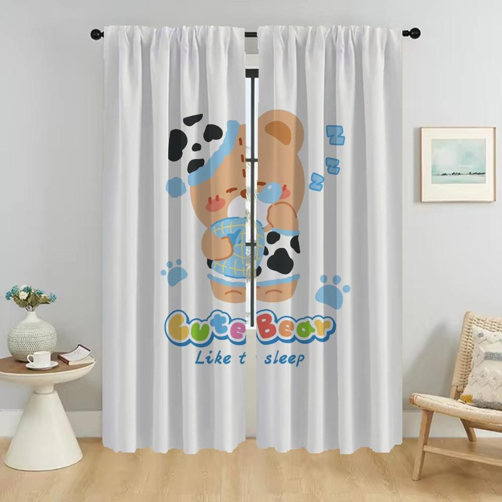 Sleeping Bear Curtains for Living Room Curtain Partition Home Interior Curtains 2 Pieces Shades Tulle for Bedroom Kitchen Camera