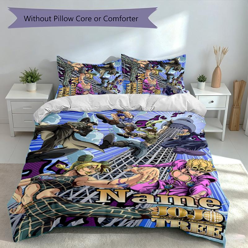 3pcs Custom Name JoJo's Bizarre Adventure Set,Includes 1 Duvet Cover and 2 Pillowcases,All-season Bedroom Decor