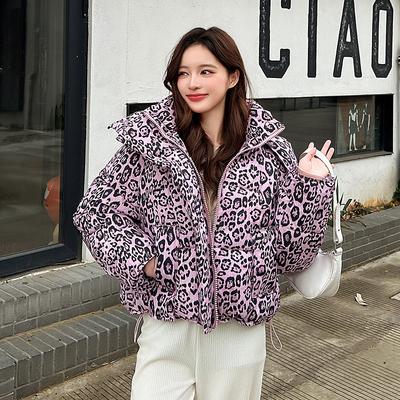 Women's Short Leopard Print Hooded Winter Jacket