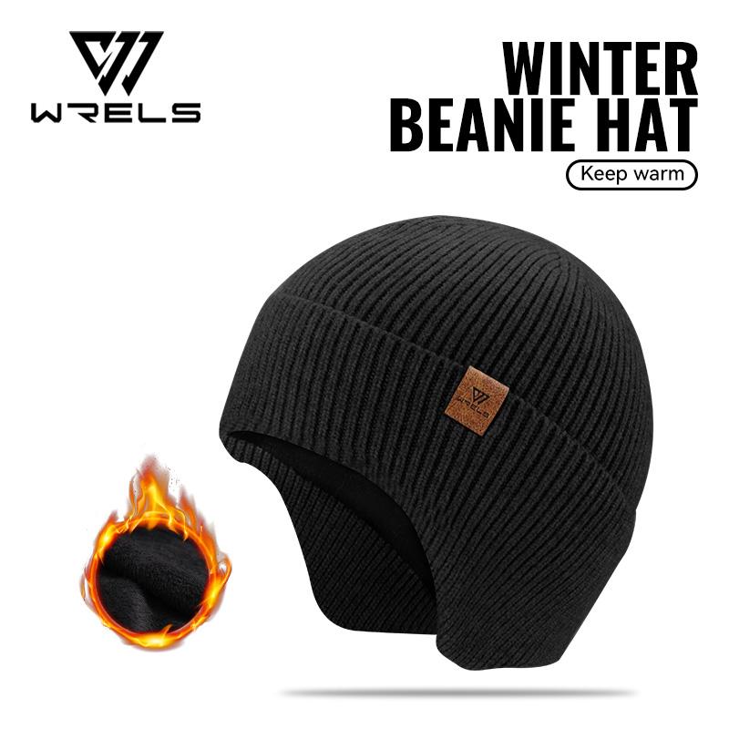 WRELS Unisex Winter Beanie Earflap Add Fleece Warm Cap Thermal Windproof Hat with Earflap Outdoor Thicken Ski Sports Knitted Hat