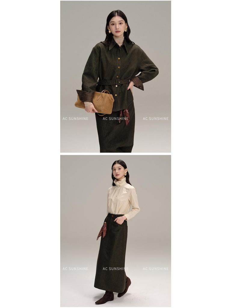 AC Sunshine Women's Vintage-Look Woven Cotton Midi Bodycon Skirt for Everyday Casual and Commute Wear