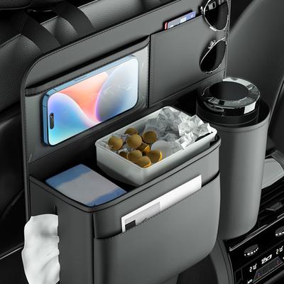 PU Leather Stowing Tidying Pocket Car Seat Back Storage Organizer Bag Multifunction Storage Box With Cup Holder Trash Can Bin
