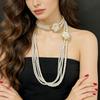 Three-dimensional Full Diamond Camellia Pearl Necklace French Long High-end Multi-layer Stacking Wearing Small Fragrant Wind Choker Collarbone