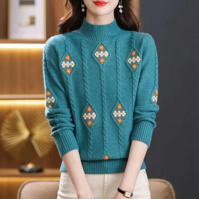 Women's autumn and winter new winter short thickened bottoming shirt mother red inner top semi-turtleneck sweater