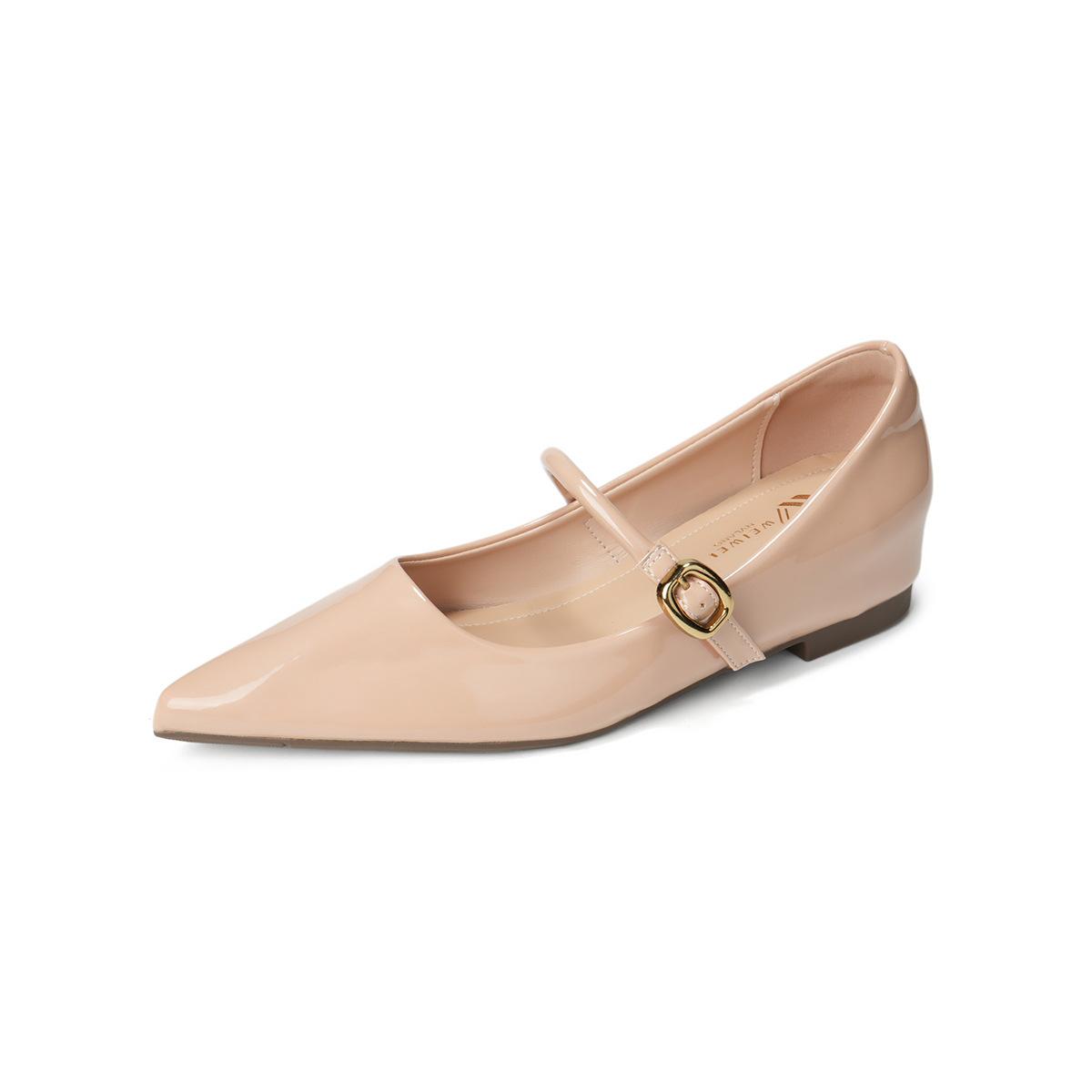 

Weiwei girl 8916-12 туфли-лодочки на плоской подошве с маленьким острым носком и бантом, нюдовые женские туфли с внутренней танкеткой 43