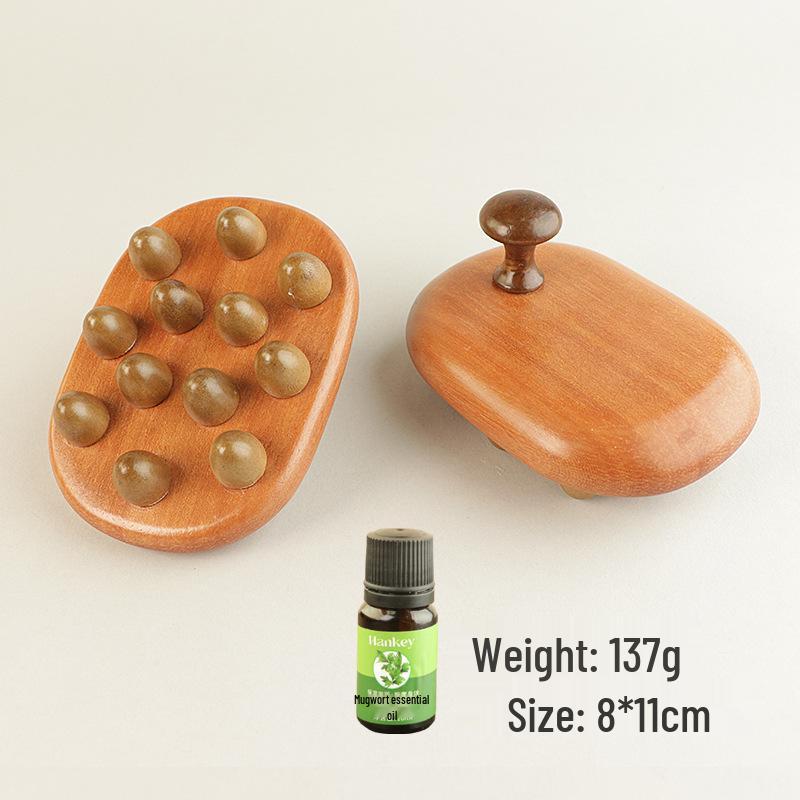 Sandalwood 12-Bead Meridian Massage Comb for Full-Body Large-Tooth Stimulation and Abdomen Rubbing