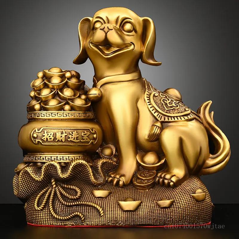 Creative Pure copper good fortune Dog Sculpture Decor Buddha hall worship porch handicraft Crafts Decor small Dog Sculpture, 1Pc