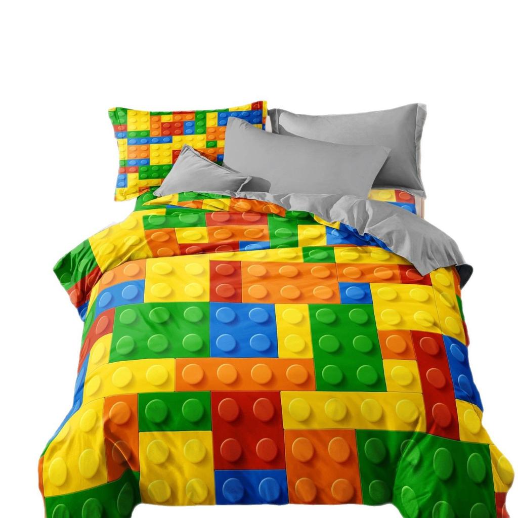 Children'S Building Block Puzzle 3D Digital Printing Quilt Set Three-Piece Shein Tk