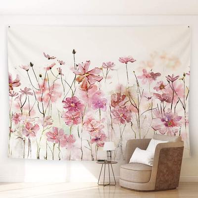 Pink Flowers Tapestry Wall Hanging Romantic Floral Wildflower Plants Nature Scenery Tapestrie Decoration For Bedroom Living Room