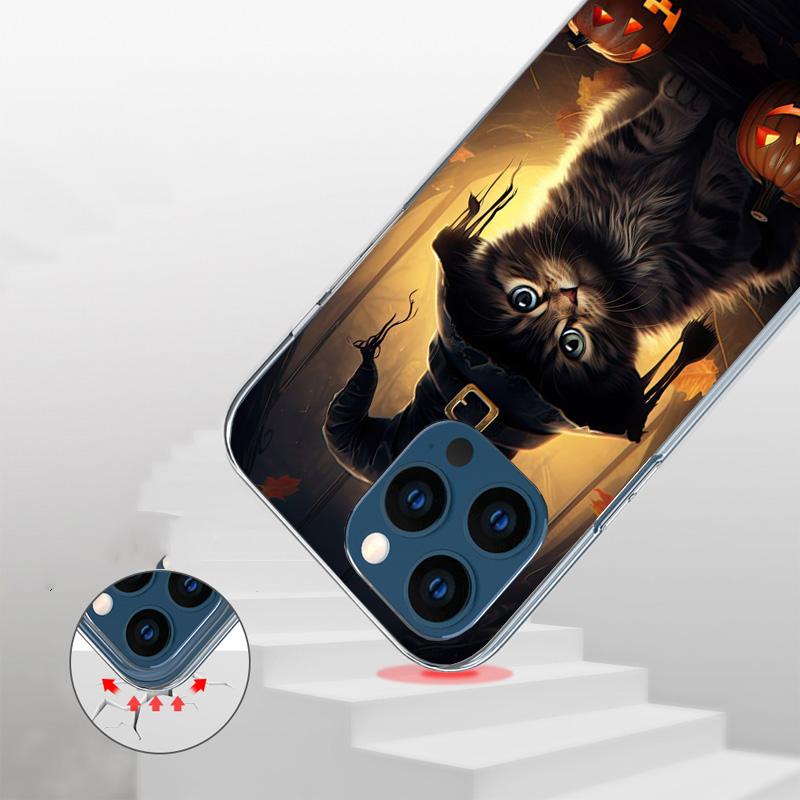 Black Kitten Halloween Pumpkin Phone Case For iPhone 17 Air 16 Pro Max 16E 15 + 14 Plus 11 12 13 Mini 7 8 SE Gift Print Cover Fu