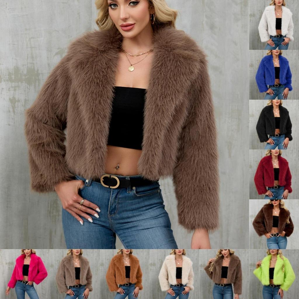 Giacca Corta da Donna Invernale in Ecopelliccia, Cappotto Corto con Scollo a Tacca e Texture Peluche, Capo d'Abbigliamento Casual Chic per Autunno Inverno