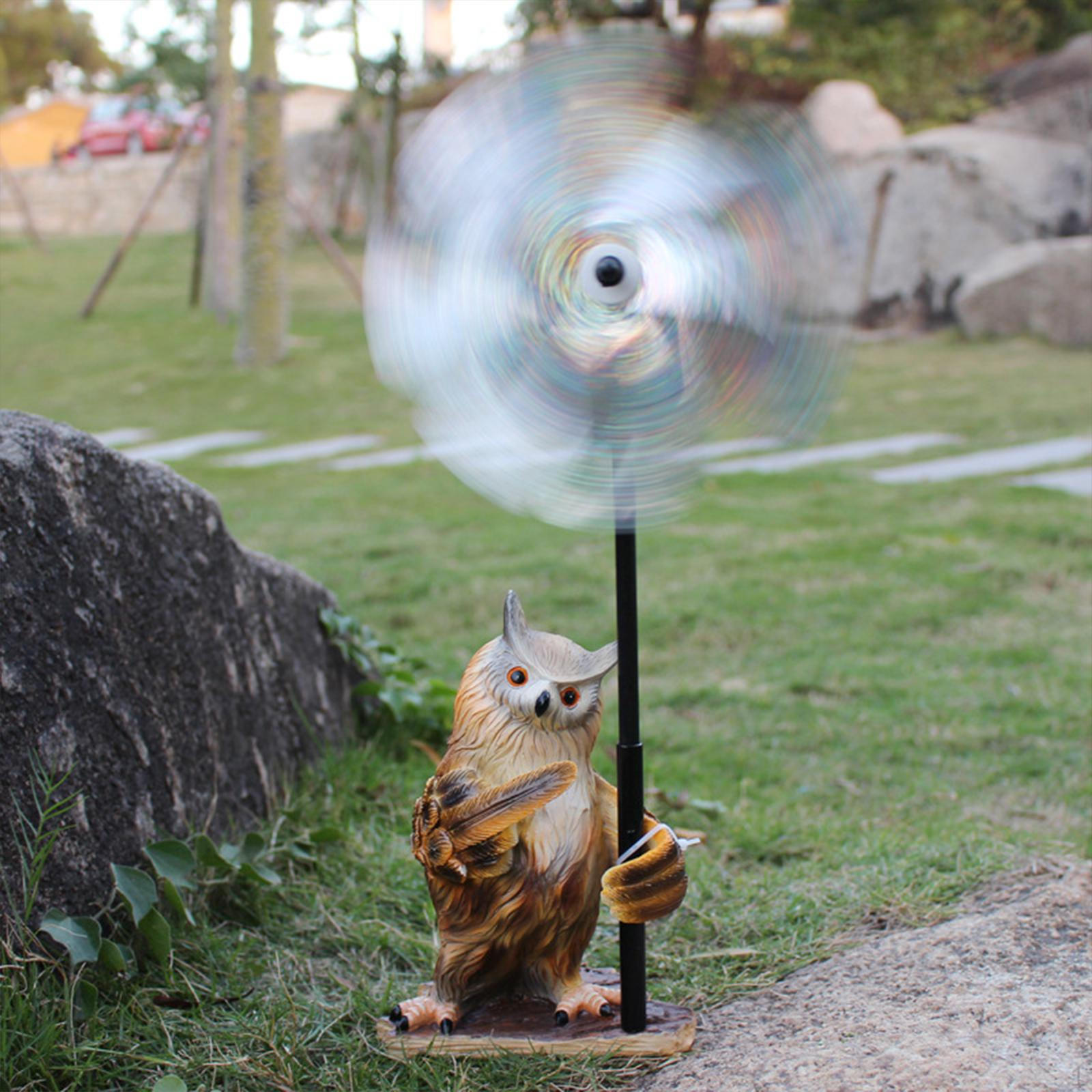 Owl Pinwheel Wind Sculpture Outdoor Yard Decoration Garden Statue Windmill for
