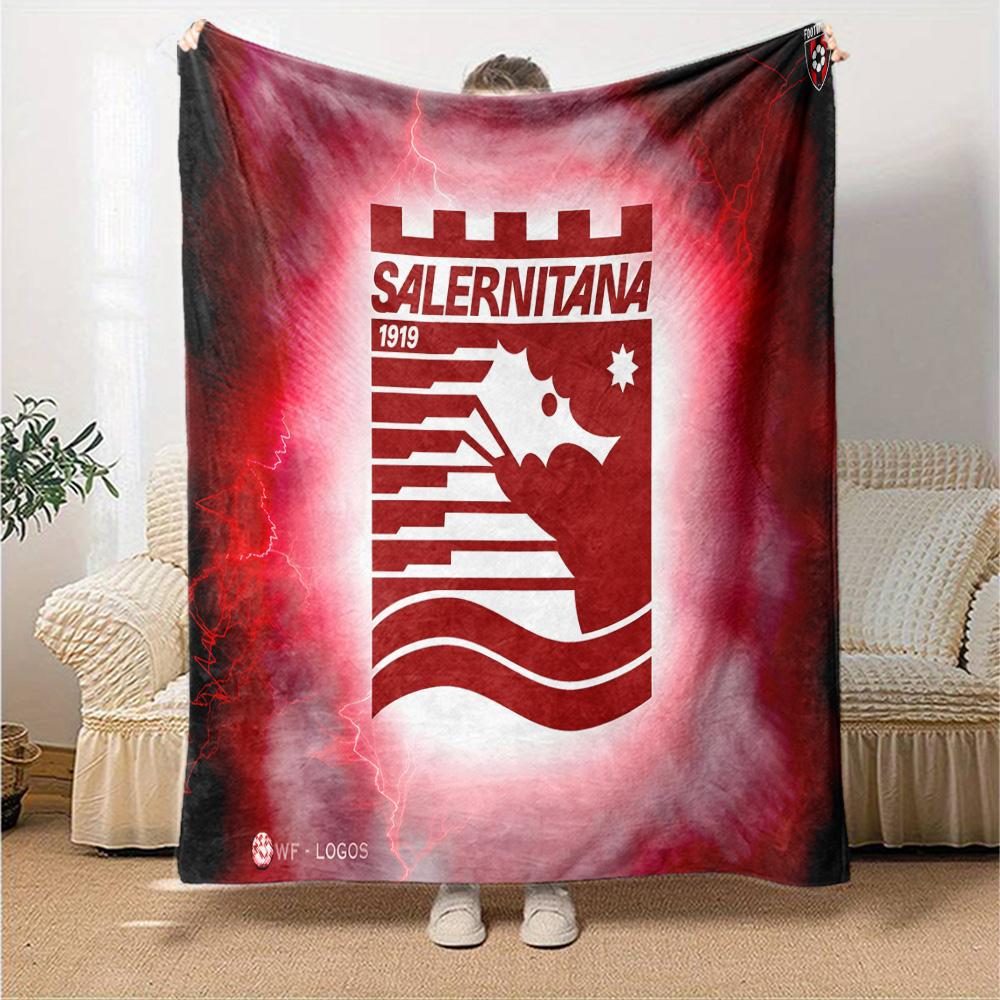 Salernitana 1919 Crest Design Flannel Blanket, Soft Polyester, Modern Design, All-Season for Camping, Travel, Gifts for Holidays or Birthdays