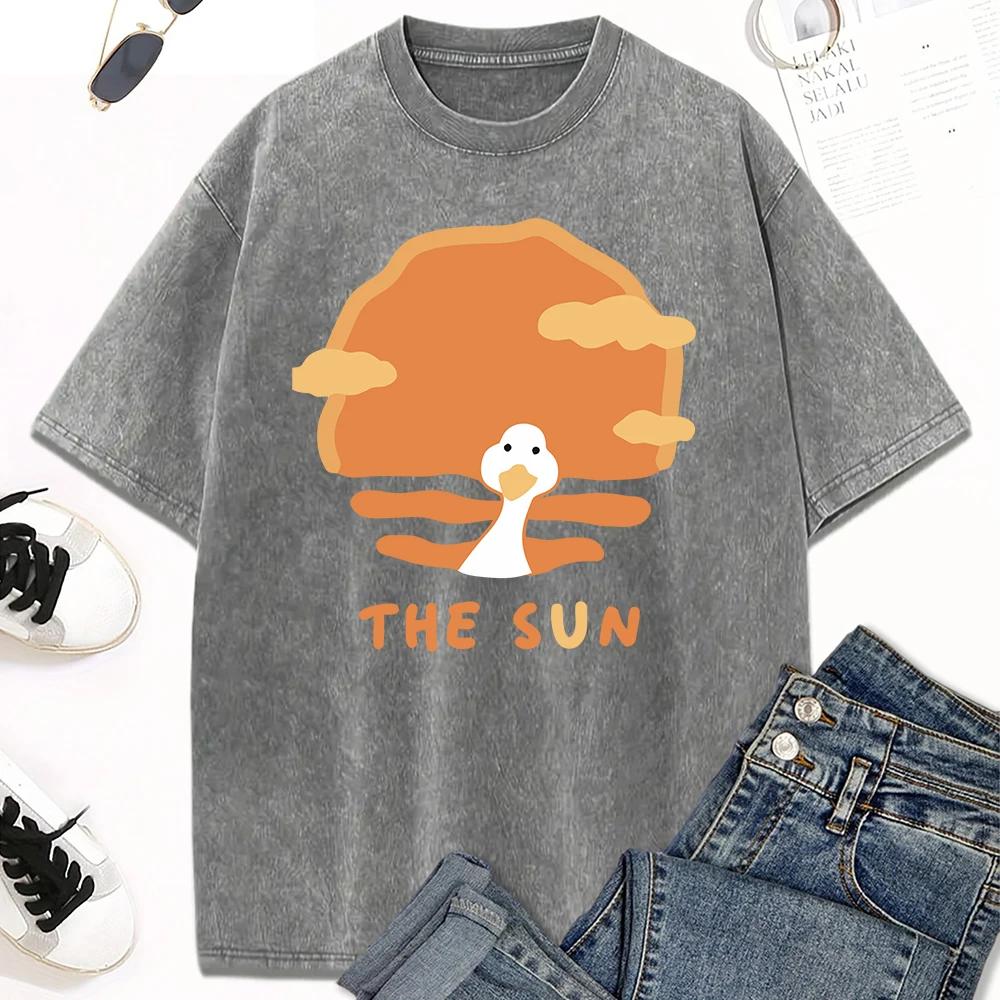 Letní Sluneční Světlo Sluneční Oranžová Vzor Kachny Tričko Prané Vintage Ležérní Tričko Pánská a Dámská Móda Streetwear tričko