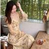 Gentle Korean retro floral tea break skirt for women's spring and autumn new waist cover and thin pear-shaped body dress