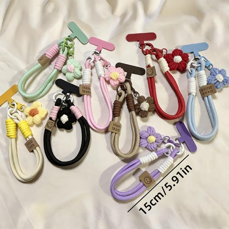 Handgewebtes Handy-Lanyard mit Blumen-Schlüsselanhänger, abnehmbares Ringdesign. Universelles Anti-Verlust-Band für Handyhüllen, Taschen, Karten und den Außenbereich.