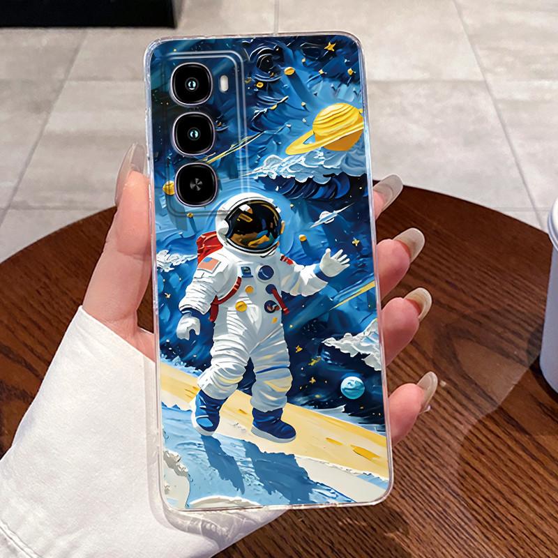 Casing For Itel City 100 / Itel C671L Phone Case Clear Soft TPU Silicone Back Cover Aesthetic Fashion Cute Cat Astronaut Cases
