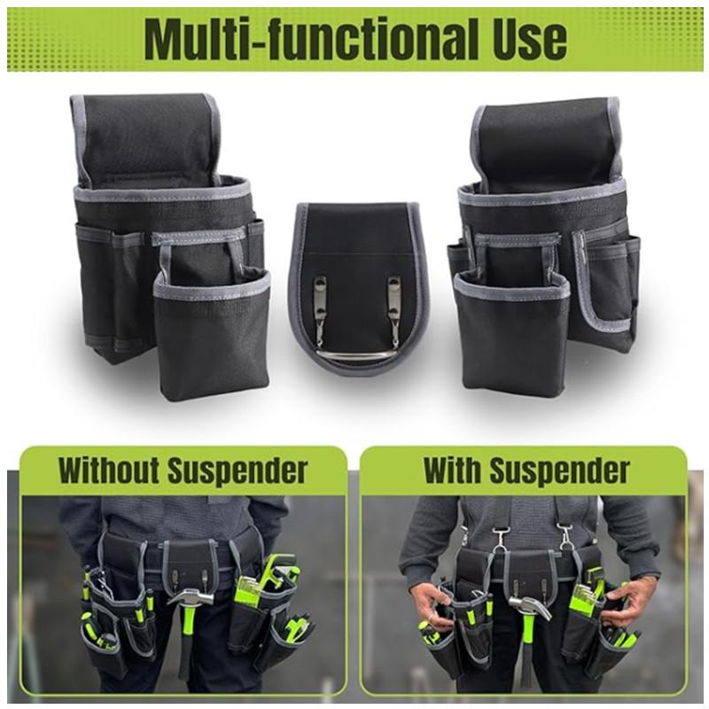 Tool bags consisting of 2 large fanny packs, 1 small fanny pack, and a shoulder strap.