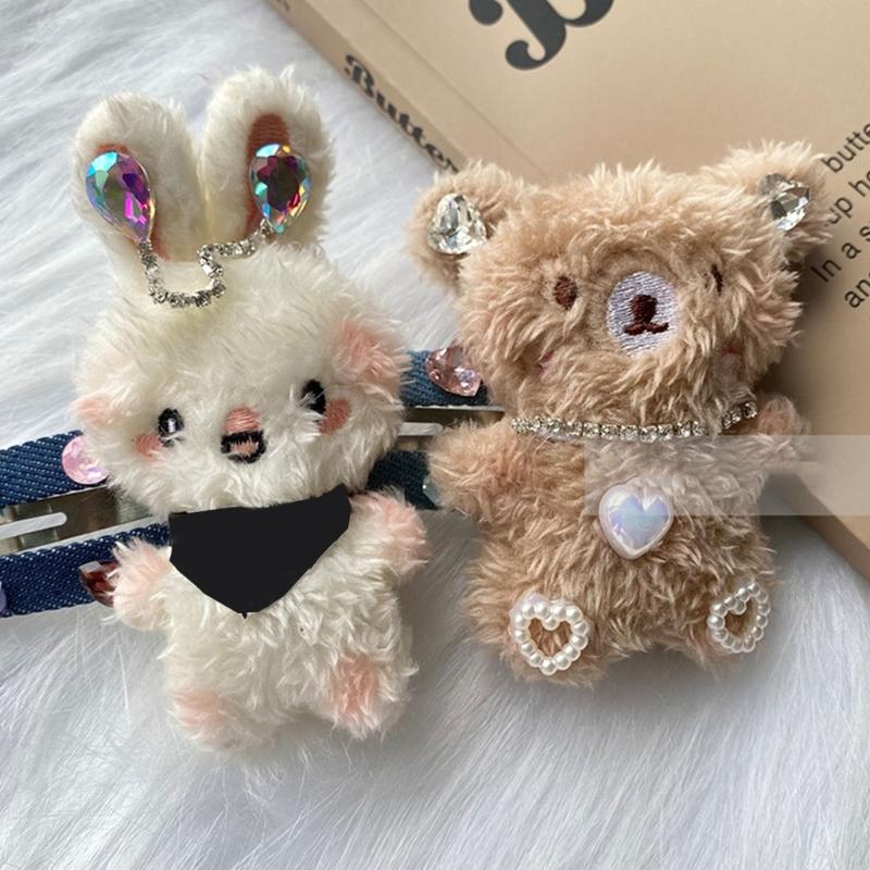 Plush Rabbit/Bear Shape Hair Clip Spring Summer Headwear for Woman Girls Bangs Taking Photo Shopping Travel Anti-Slip