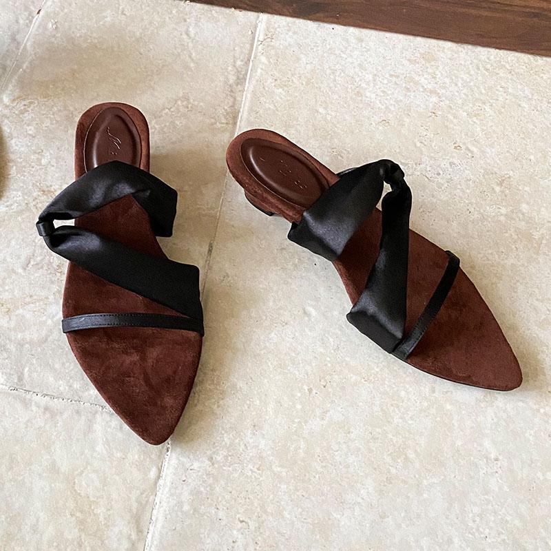 Fashion Fashion Wedges Slippers Shoes For Ladies Luxury Female Footwear Pointed Toe Women Heeled Slippers Slides Sandals Shoes