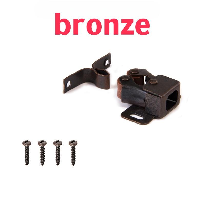 Furniture Antique Door Stoppers Copper Color Cupboard Cabinet Door Roller Latch Double Catches with Striker and Free Screws