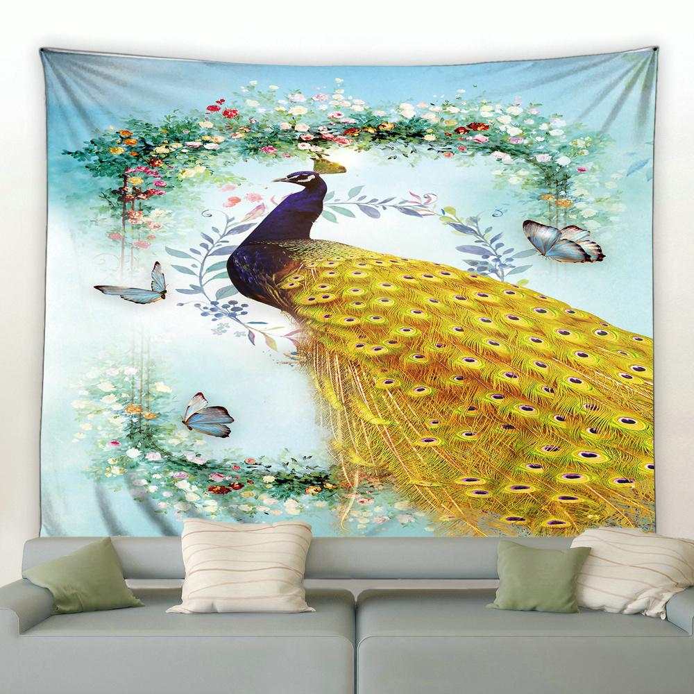 Colorful Bird Flower Plant Wall Hanging Tapestry Room Bedroom Background Decoration Blanket Peacock Pattern Tapestry