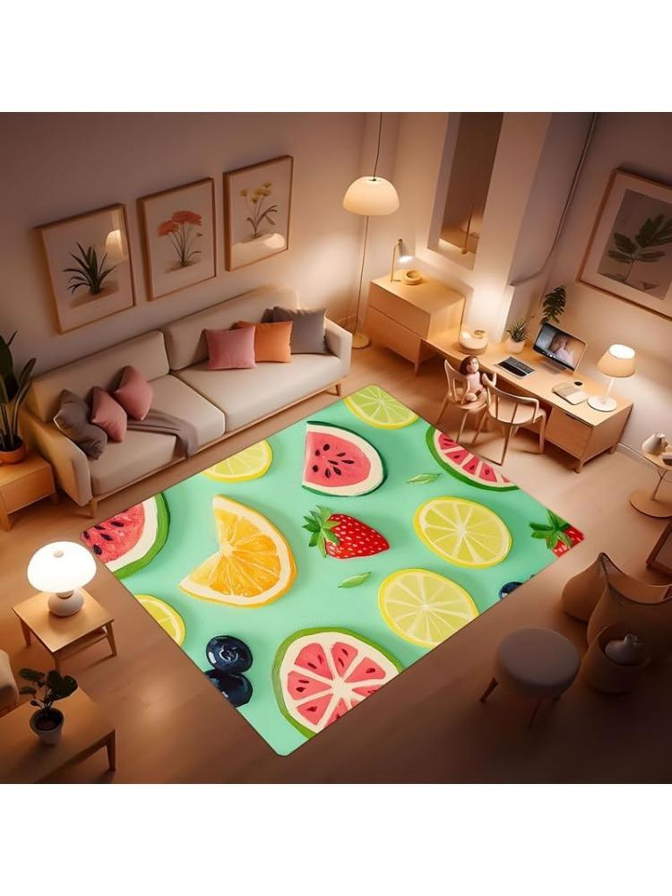 Simple Modern Watercolor Print Lemon Tree Rug, Indoor Comfortable Soft Breathable Rug, Pet Friendly Non-Slip for Kitchen Porch