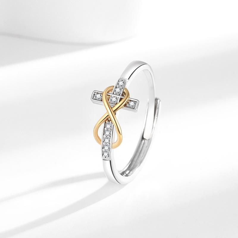 Hot selling cross electroplated two-color ring, simple and fashionable European and American style food ring