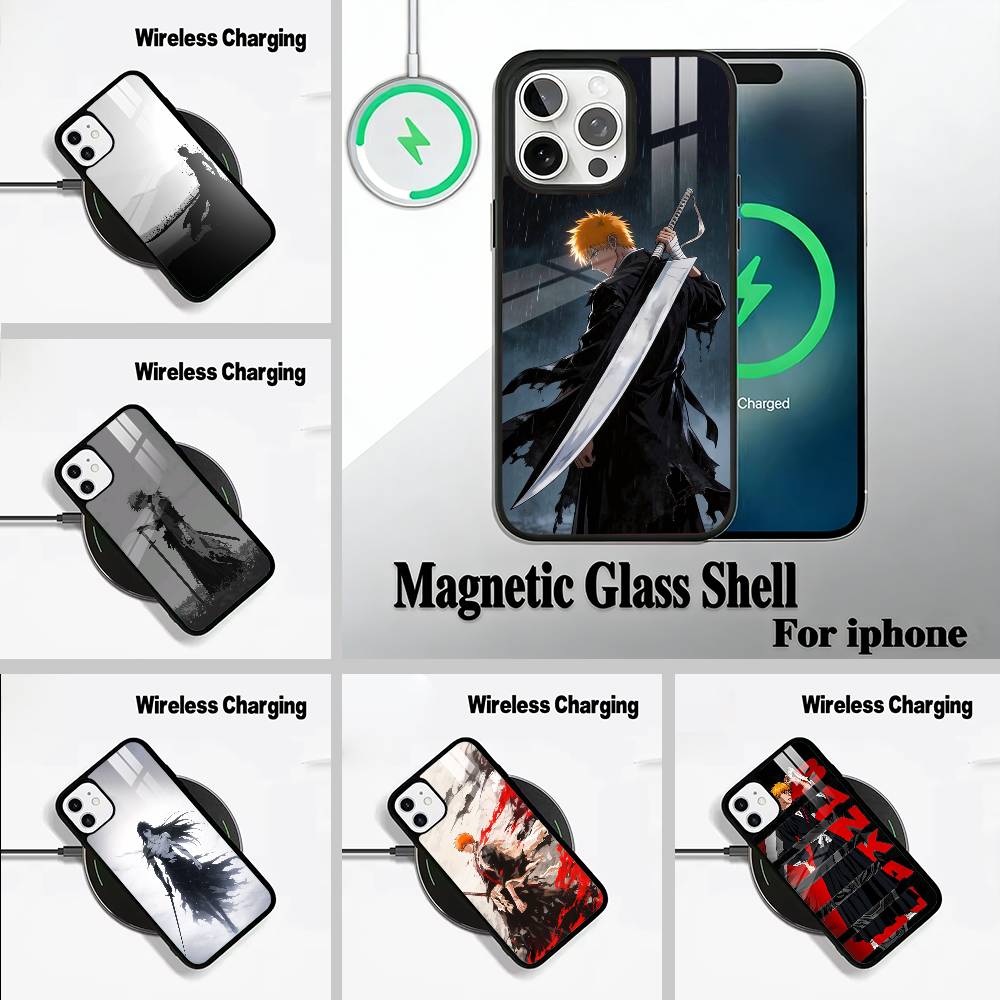 B-Bleach- anime Ichigo Kurosaki Phone Case For IPhone17 16 15 14 13 12 11 Pro Max 16/15/14Plus Wireless Charger Cover Funda