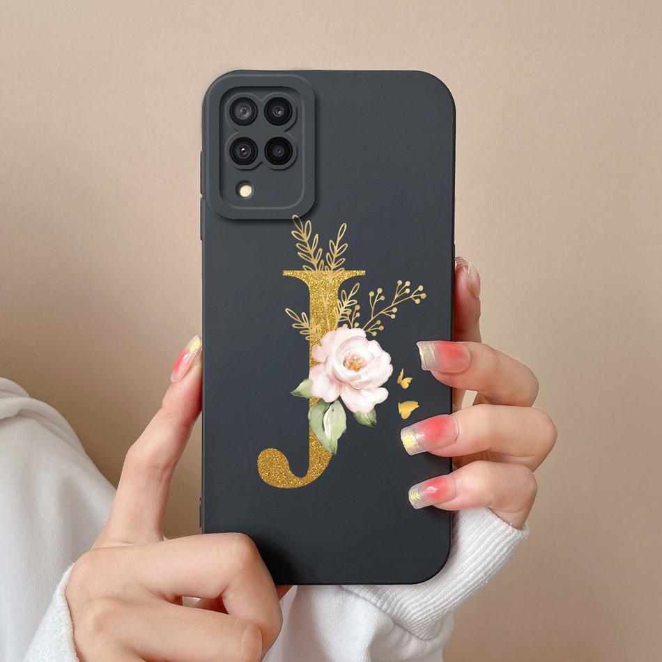Elegant Case For Samsung M22 M32 4G 5G Rose Letter Phone Shell Lens Protective Cover For Galaxy M32 M22 Liquid Silicone Bumper