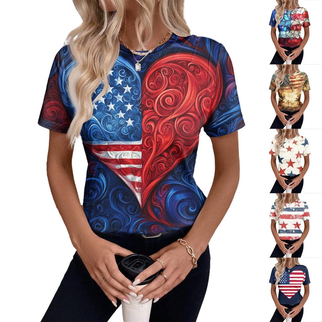 Damen Top mit Kurzarm und Unabhängigkeitstag-Print