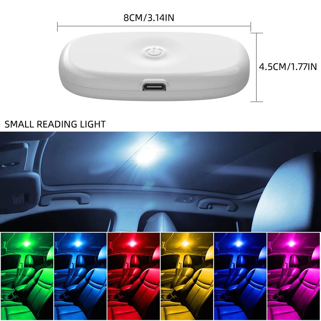 1PCS LED Touch Light Mini Wireless RGB Atmosphere light USB Charging Auto Roof Ceiling Reading Lamp Car Interior Lighting 5V
