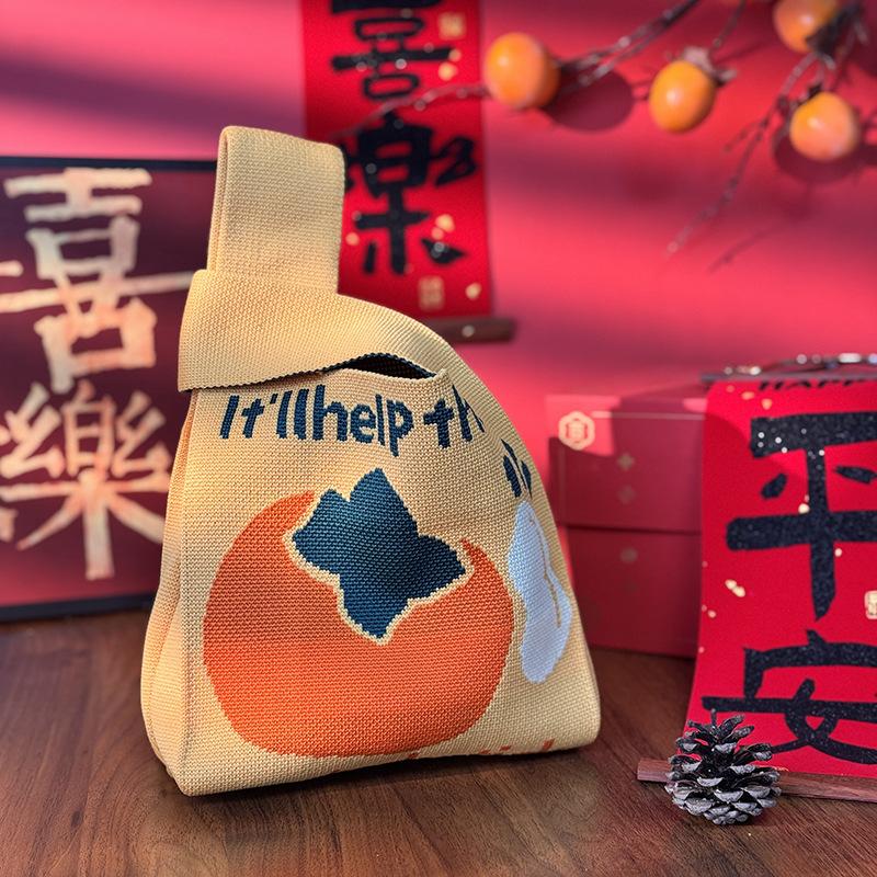 2026 Horse Year Cartoon Mascot Pony Knitted Gift Bag Handheld Candy Bag Mini Knot Wrist Bag Cute Tote Bag Reusable Shopping Bags