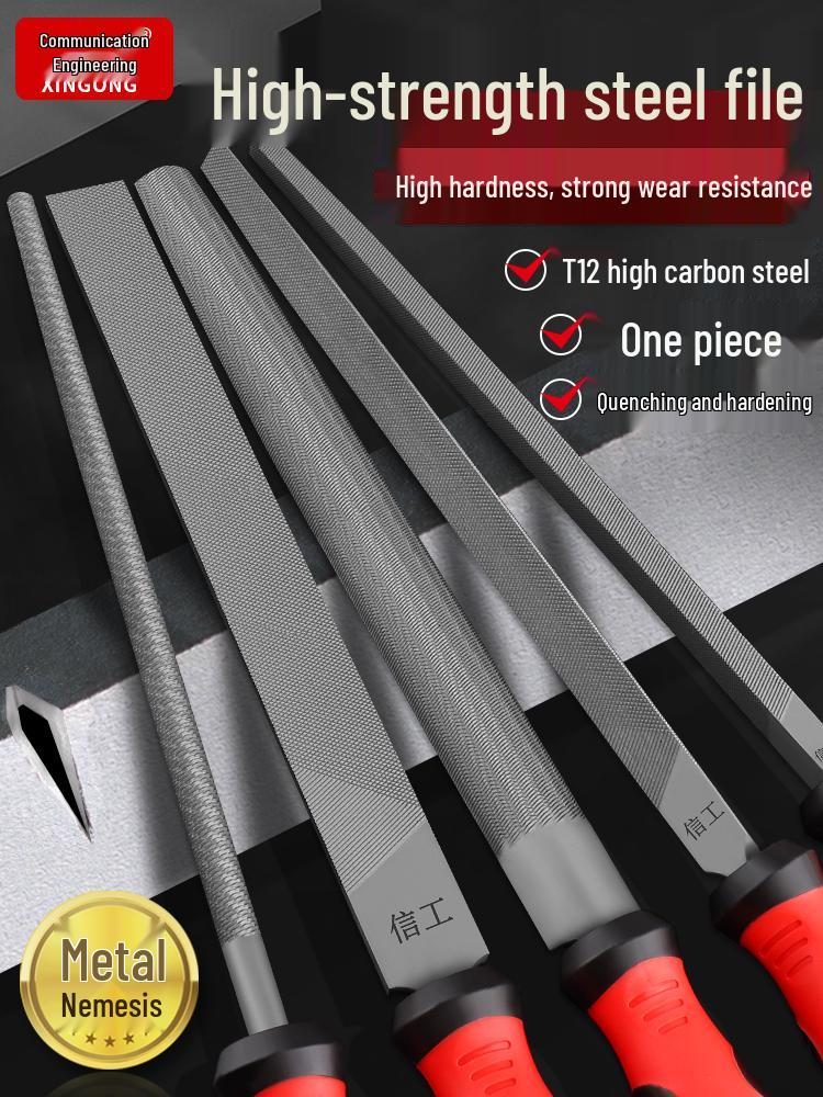 High Hardness Metal File Set: Half-Round Rasp, Triangular, and Round Files for Rust Removal. 6-inch Coarse Tooth Round