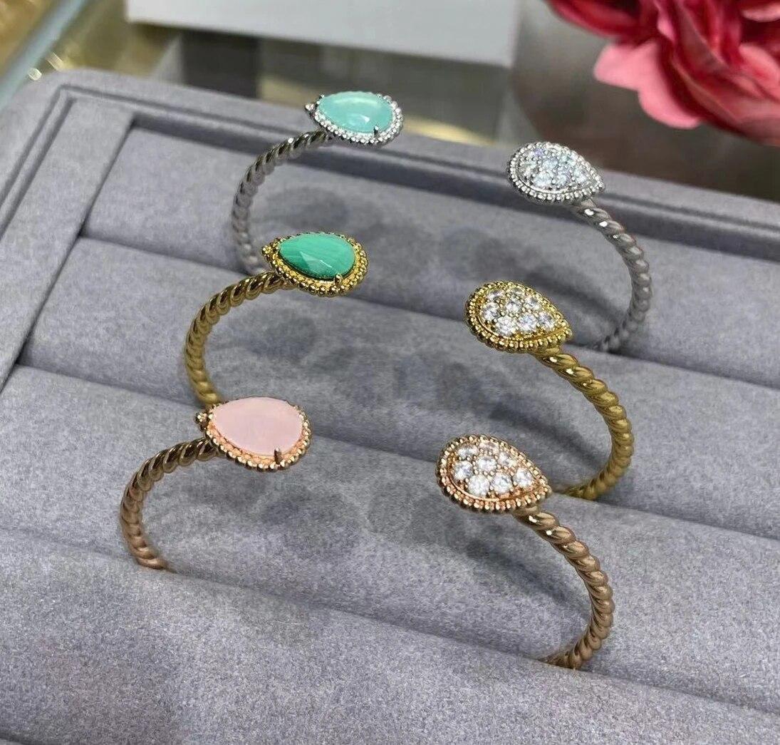 

Новинка 2023 года, трендовые классические высококачественные браслеты известных брендов, роскошные ювелирные изделия для женщин, 2 капли воды, натуральные драгоценные камни, чистый 925 Slive