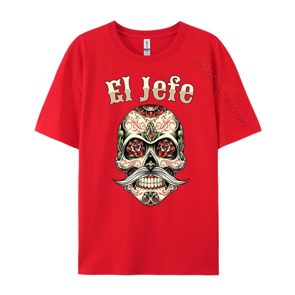 El Jefe Sugar Skull Men Dia De Los Muertos El Jefe White Graphic Tee Male Men Clothes Vaporwave Classic S