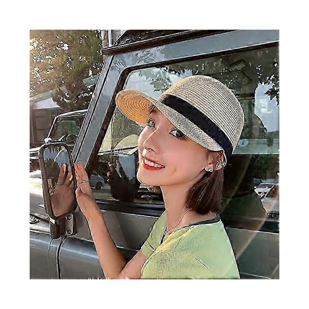 Summer Visor Hats for Women Foldable Floppy Solid Color Straw Sun Hat Travel Beach Baseball Cap