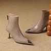 Vintage Metal Pointed Toe Thin Heel Women Ankle Boots Sexy Stripper Party Shoes Female Elegant Stretch Slim Short Booties