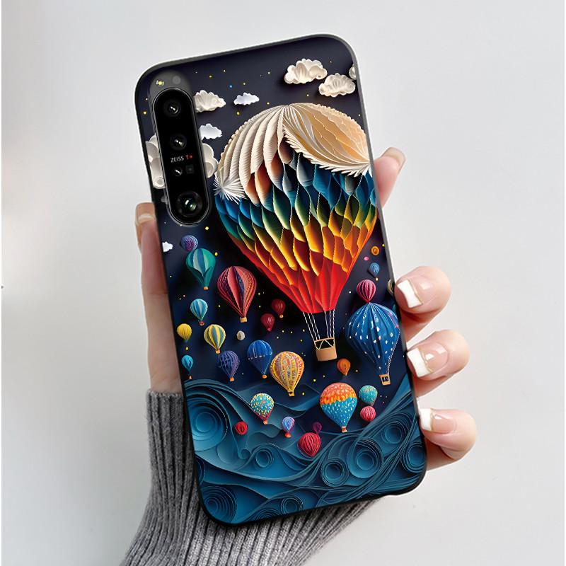 Cute Case For Sony Xperia 1 IV V II III Capa Coque Printing Shell Protective Cover Soft Silicone Cartoon Black Casing Fundas