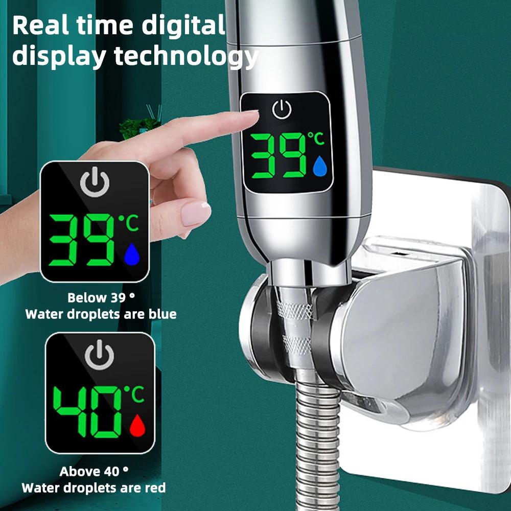 High Pressure Handheld Bathroom Shower Head Water Saving Showerhead Pressurized Adjustable Spray LED Digital Temperature Display
