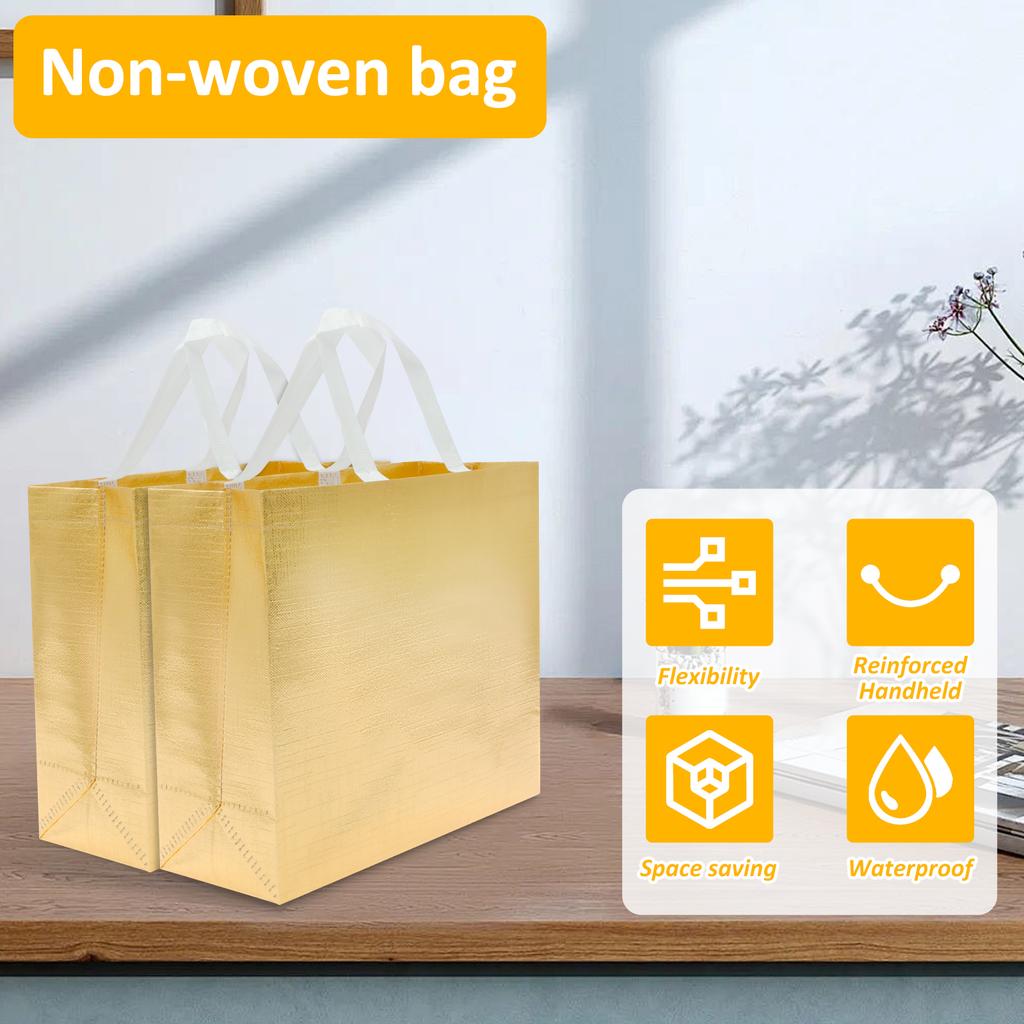 32 Stück Wiederverwendbare Geschenktüten Mehrzweck Wasserdichte Aufbewahrungstasche mit Henkeln Goldene Metallic Glitzernde Taschen für Geburtstags- Hochzeitsfeiern