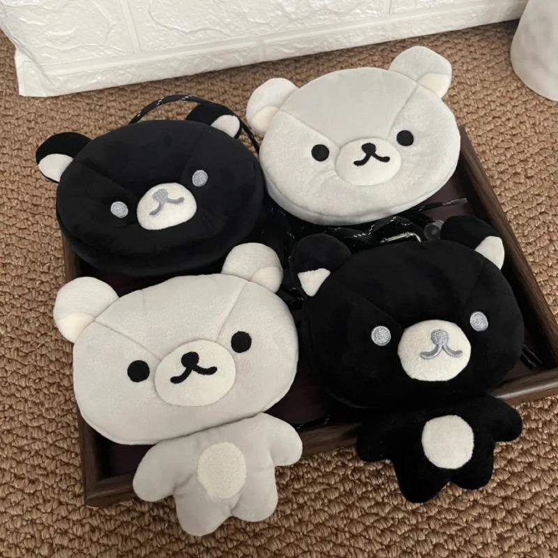 NEW Rilakkuma Plush Crossbody Bag Black White Two Tone Relax Bear Doll Coin Purse Keychain Soft Bag Kawaii Storage Handbag Decor